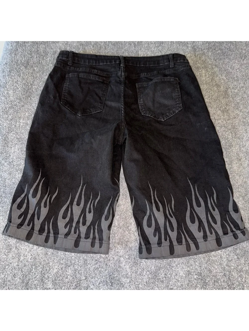 Hot Topic Black Baggy Flame Denim Mens XL 36 Vtg y2k 90s Rare